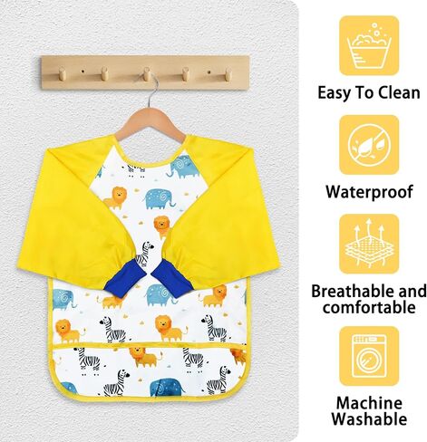 Kids Toddlers Art Smock, Kids Painting Apron Waterproof Long Sleeve Artist Smock with 3 Pockets for Age 2-6 Years in Saudi Arabia