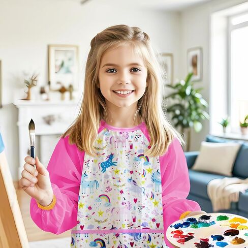 Kids Toddlers Art Smock, Kids Painting Apron Waterproof Long Sleeve Artist Smock with 3 Pockets for Age 2-6 Years in Saudi Arabia