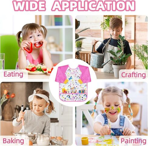 Kids Toddlers Art Smock, Kids Painting Apron Waterproof Long Sleeve Artist Smock with 3 Pockets for Age 2-6 Years in Saudi Arabia