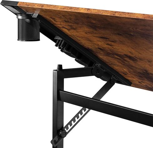 طاولة صياغة رسم Vecelo Vintage ، محطة عمل قابلة للإمالة Top Art Desk Craft Station مع حافة القلم الرصاص ، عجلات قابلة للقفل للشرائح لطلاء قراءة قراءة الماس ، دراسة Rustic Brown in Kuwait