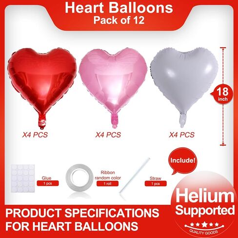 12 Pcs Red Heart Shaped Balloons 18 Inch XOXO | LOVE | SWEET Valentine Balloons for Valentines Day Bridal Shower Wedding Party Decorations (Red,Pink, Hot Pink) in Saudi Arabia