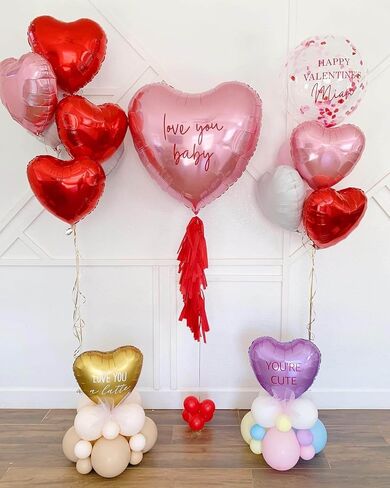 12 Pcs Red Heart Shaped Balloons 18 Inch XOXO | LOVE | SWEET Valentine Balloons for Valentines Day Bridal Shower Wedding Party Decorations (Red,Pink, Hot Pink) in Saudi Arabia