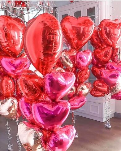 12 Pcs Red Heart Shaped Balloons 18 Inch XOXO | LOVE | SWEET Valentine Balloons for Valentines Day Bridal Shower Wedding Party Decorations (Red,Pink, Hot Pink) in Saudi Arabia