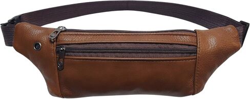 Genuine Leather Slim Lightweight Vintage Fanny Pack Sling Bags with Key Ring Strap, Minimalist Adjustable Strap Travel Zipper Pockets Crossbody Daypack, Cowhide Leather Waist Backpack (Coffee Brown) in Saudi Arabia