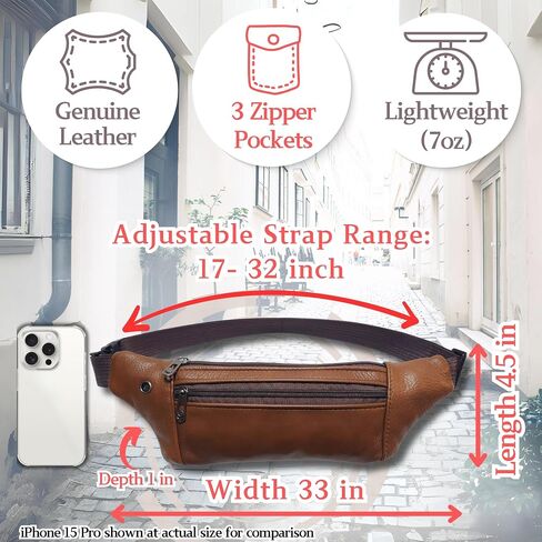 Genuine Leather Slim Lightweight Vintage Fanny Pack Sling Bags with Key Ring Strap, Minimalist Adjustable Strap Travel Zipper Pockets Crossbody Daypack, Cowhide Leather Waist Backpack (Coffee Brown) in Saudi Arabia