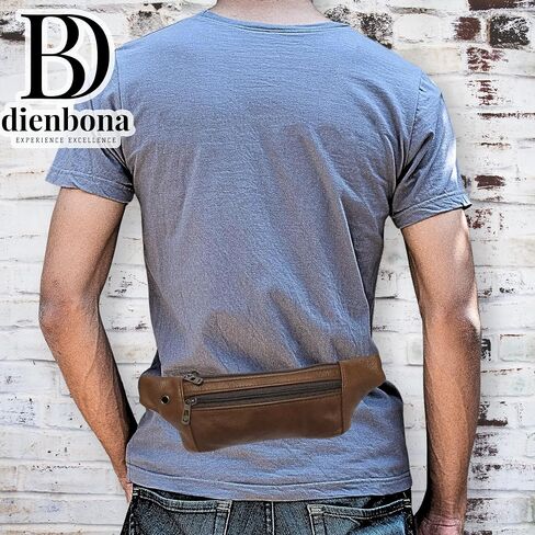 Genuine Leather Slim Lightweight Vintage Fanny Pack Sling Bags with Key Ring Strap, Minimalist Adjustable Strap Travel Zipper Pockets Crossbody Daypack, Cowhide Leather Waist Backpack (Coffee Brown) in Saudi Arabia