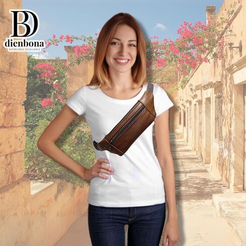 Genuine Leather Slim Lightweight Vintage Fanny Pack Sling Bags with Key Ring Strap, Minimalist Adjustable Strap Travel Zipper Pockets Crossbody Daypack, Cowhide Leather Waist Backpack (Coffee Brown) in Saudi Arabia