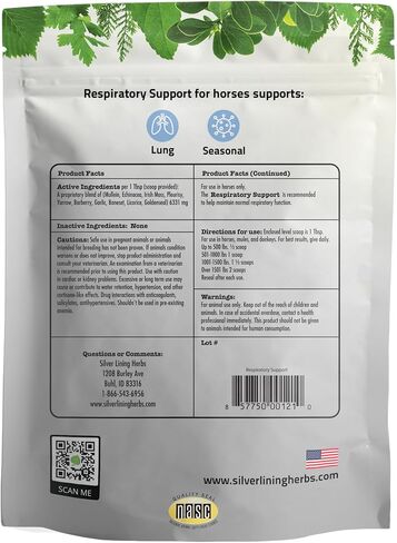 Silver Lining Herbs 22 Respiratory Support for Horses - Supports Normal Function of The Lungs - Helps Keep Airways Clear - Assists Horse's Body in Combating Environmental Pollutants - 1 lb Bag in Kuwait