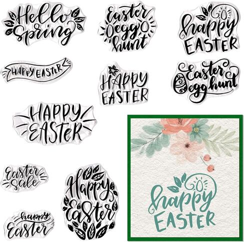 Happy Easter Clear Stamps for Card Making Happy Easter Words Bunny Rabbit Rubber Stamps Easter Transparent Silicone Seals for Easter Spring DIY Scrapbooking Embossing Paper Card Album Craft Supplies in Kuwait