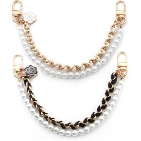 Tiparts Pearl Purse Extender Chain Bag Charms 2PCS Imitation Pearl Short Handle Replacement Bag Chain Strap for Handbags Decoration(10.4")