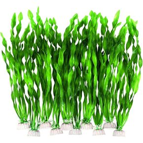 AQUANEAT Fish Tank Artificial Plants, Aquarium Plastic Seaweed Decorations, 12Inch Tall Fake Green Accessories, 10 Packs