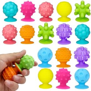 Silicone Sensory Squeeze Toy,16 Pcs Textured Sensory Toys Powerful Suction Cups Stress Relief Relaxation Bath Toys for Adults Kids Random Color