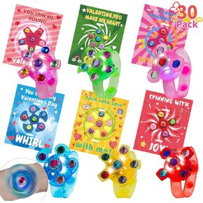 INST Valentines Day Gifts for Kids 30 Packs Valentines Day Cards with Light Up Fidget Spinner Bracelets for Kids Valentines Gift Exchange for Class Classroom Prizes Party Favors Supplies