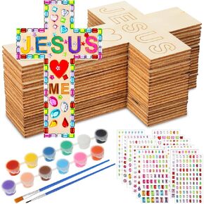 Pullcrease DIY Wood Cross Crasts for Kids Dender Craft Kit Sunday School Vacation Facet