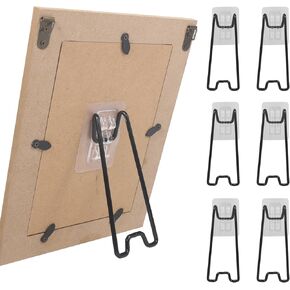 6 Pcs Picture Frame bracket, Picture Frame Easel bracket, Stainless Steel Picture Frame bracket with Self-Adhesive for 5.9 to 10.2 inch Picture Frame Easel (Black, 5.12“ x 2.17")
