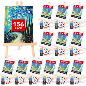 AROIC 260 Pack Easel and Canvas Sets with 20 Wood Easels,200 Brushes,20 Canvas and 20 Palette, Painting Set, Tabletop Easel, Art Easels, Painting Supplies for Kids & Adults to Painting Party