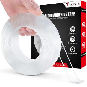 Teskyer Double Sided Tape Heavy Duty, 16.4 FT x 0.59 in, Extra Large Mounting Tape, Super Strong Adhesive Nano Tape for Walls Carpet Photo Frame Poster Home Office Decor