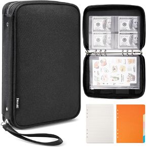Zannaki A5 Zipper Binder, 6 Ring Personal Planner Journal Budget Binder Cover Case, Refillable Notebook Shell for Journal Diary File Album Photo Card Organizer Portable School Office Supplies, Black