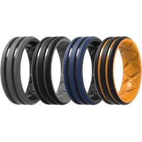 Egnaro Silicone Ring for Him with 2 Layers, Multicolor Rubber Wedding Bands with Air Flow Grooves-1/4/6/7 Variety Multipack