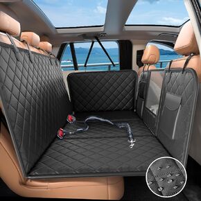 Back Seat Extender for Dogs-Large Space, Sturdy Seat Cover Hard Bottom with Storage, Washable Dog Hammock for Car, SUV, Truck, Black