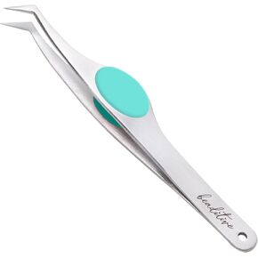 Beaditive High Precision Angled Tip Tweezers with Cushion Grip - 4.7" Craft Tweezers for Sewing, Beading & DIY Crafts - Non-Serrated Jewelry Tweezers with Fine Angled Tips - Stainless Steel (Fuchsia)