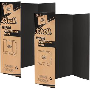 Chell 36" x 48" Trifold Poster Board, 2 Pack, Black Corrugated Project Boards for Science Fair, School Projects, Event Displays and Business Presentations