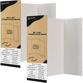 Trifold Poster Board 36" x 48" (2 Pack) - White presentation board - Self-Adhesive Science Subtitles Included - science fair display boards, Tri fold poster boards, Trifold display board by Emraw
