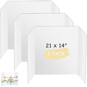 HAUTOCO 3 Pcs Small Trifold Poster Board 21 x 14 inches Tri Fold Presentation Boards White Corrugated Project Boards for Science Fair, School Project, Event Displays, Business
