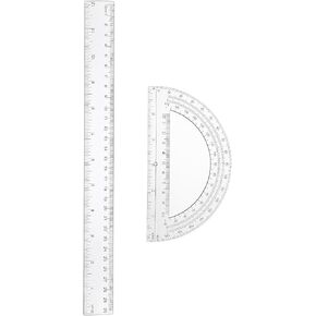 Protractor and Ruler Set, 12 Inch Plastic Ruler and 6 Inch Protractor Angle Finder Clear Large Math Geometry Set for Teacher Transparent Rulers for School Classroom Home Office Supplies