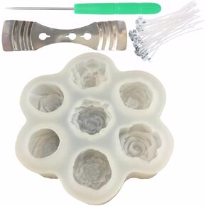 1 Pack Flowers Silicone Candle Molds Silicone Resin Molds for DIY Cake Candy Wax Chocolate Soap Concrete Candle Molds Making Kit with Wick Holder Candle Wick