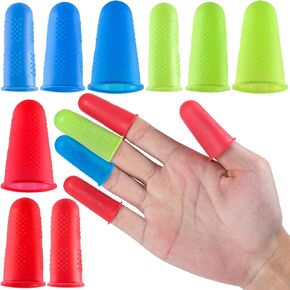 ANCIRS 9 Pcs Hot Glue Gun Finger Protectors, 3 Sizes Silicone Finger Tips Covers, Thimble Finger Guard, Thumb Finger Caps for Hot Glue, Home and Office Use (Red Blue Green)