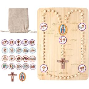 Wooden Rosary Board Catholic Gifts for Kids,Catholic Toys to Learn for Pray The Rosary,Christian Board Games Gifts,Catholic Baptism Christening Gifts for Girls,First Holy Communion Gifts for Boys