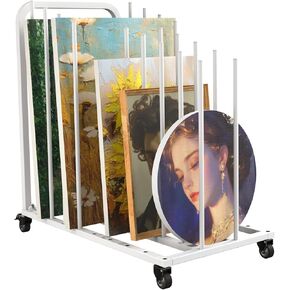 Art Canvas Storage Rack with Wheels, Art Drying Painting Rack, Art Storage Easel Display Stands for Drawing Board, Panel, Paper Pad for Art Studios, Artworks, Gallery (White)