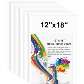 10 Pcs 12" x 18" Poster Board White Poster Board Paper Bulk 250 GSM Thickness Vision Boards Smart Poster Board for Drawing School Arts Craft Projects Presentations Scrapbooking Blank Graphic Display