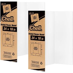 Chell 16" x 24" Small Trifold Poster Board, Corrugated Project Boards, White, 2 Pack
