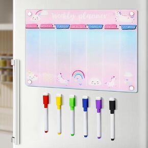 Acrylic Dry Erase Board, Weekly Dry Erase Calendar, Refrigerator Dry Erase Board Magnetic for Office Home Child, Planning Boards 8.3 X 11.8 in, Pink, 1 Pack