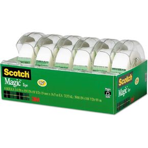 Scotch 6122 Magic Tape & Refillable Dispenser, 3/4-Inch x 650-Inch , 1-Inch Core, Clear, 6/Pack