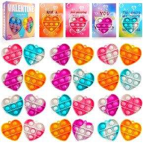 28 PCS Valentines Day Cards for Kids School with Pop Fidget Toys, Kids Valentine Party Favor, Valentine's Day Classroom Prizes, Ideal Valentine Exchange Gift