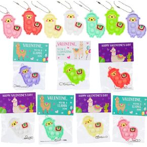 Valentines Day Gifts for Kids, 30 Pack with Llama Pop It Toys, Valentines Day Cards for kids School Classroom Exchange, Party Favor Toys