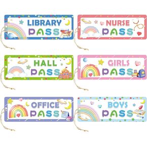 6pcs Rainbow Magnetic Hall Passes Classroom Must Haves Reusable Waterproof Pass Card Office Pass Library Pass Nurse Pass for Classrooms Elementary