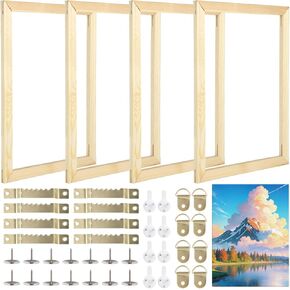 OMISTAR 4 Sets Canvas Stretcher Bars - 12×16" Wooden Canvas Frames Kit, DIY Wood Canvas Frames with Hooks, Thumbtacks, and Traceless Nails, Arts Accessories for Prints, Oil Paintings