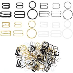 120pcs Bra Strap Hooks Bra Hooks Replacement for Sewing Bikini Halter Swimsuit Metal Bathing Suit Clips Clasp Adjustment Slider Bra Strap Rings for Slip Dress (Black, White, Gold, Silver)