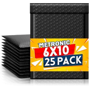 Metronic Bubble Mailers 6x10 Inch 25 Pack Usable Size 6x9" Black Bubble Mailer Waterproof Padded Envelopes for Gifts Packaging, Shipping, Mailing, Small Business Supplies