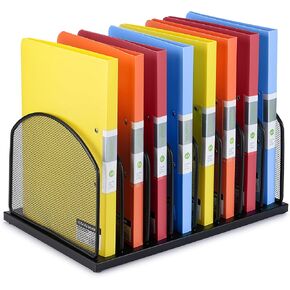 Huron 5-Slot Vertical File Binder Organizer Storage, Black Steel Mesh