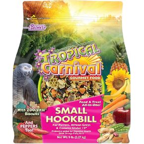 F.M. Brown's Tropical Carnival Gourmet Bird Food for Parrots, African Greys, and Conures Under 13", Probiotics for Digestive Health, Vitamin-Nutrient Fortified Daily Diet - 5 lb.