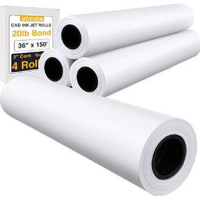 VOISEN Wide Format Paper,4 Rolls Plotter Paper 36 In x 150 Ft, CAD Bond Rolls,20lb,Bond Paper on 2" Core for CAD Printing on Wide Format Ink Jet Printers
