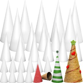 18 Pcs Christmas Paper Mache Cones, 3 Assorted Sizes Open Bottom Cone Cardboard Craft Cones for DIY Gnomes Trees Holiday Projects and Decorations (18)