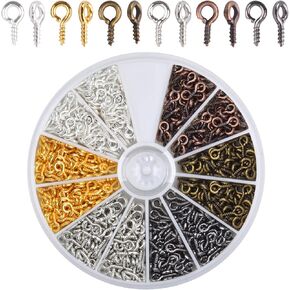 Screw Eye Pins, 600pcs Mini Eye Pins Hooks Eyelet Screw Threaded for Jewelry Making, 6 Colors
