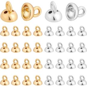 PH PandaHall Real 18K Gold Plated Eye Pin Bails Pearl Pendant Connector 40pcs 2 Colors Brass Bead Cap for Pearls Jewelry Making Pendant Bails Ornament Caps 4mm,Golden&Silver Hole: 1.4mm
