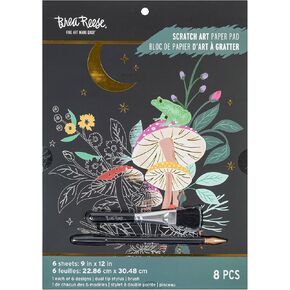 Scratch Art Kit - Mythical Animals - 6 Designs, Metallic Guided Art, Dual-Tip Stylus & Brush, Easy-to-Frame 9x12 Pages, Adult Craft Kit